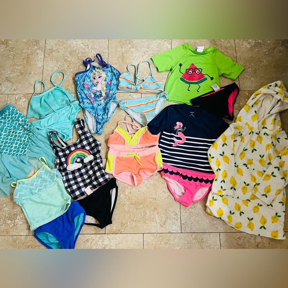 Huge girls 4/5 bathing suit, coverup and mermaid skirt lot
